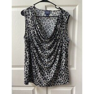 Chaps Draped Top Womens 2X Knit Top Black White Geometric Sleeveless